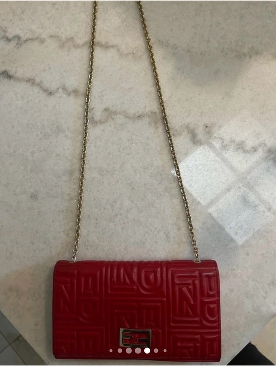 Fendi Handbags - Fendi Red Embossed FF Logo Leather Clutch w/ Metal chain crossbody